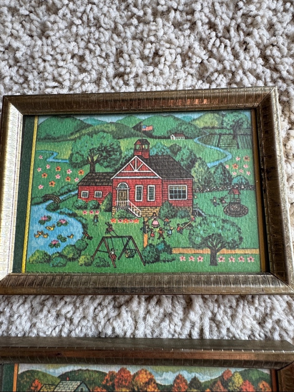 Set of 6 Green Folk Art Home Prints/cards in Gold Frames - Picture 8 of 15